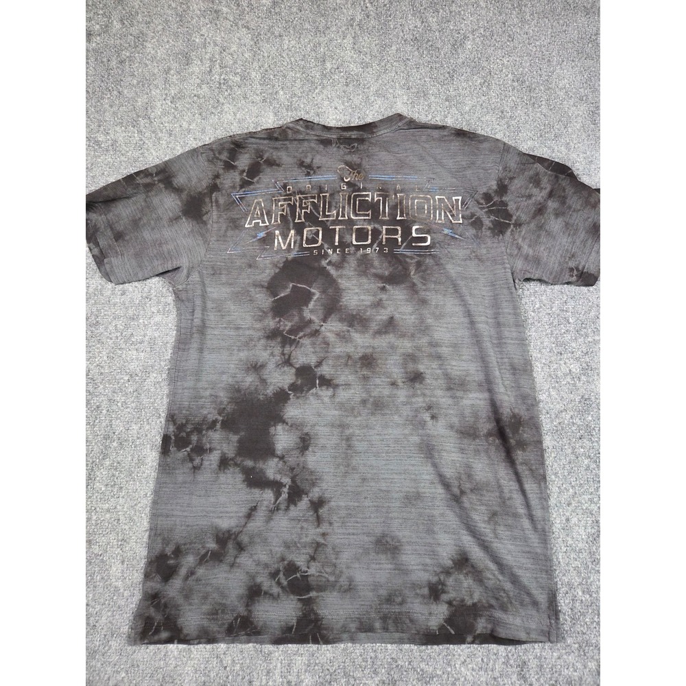Affliction Motors Graphic T-Shirt Mens Large Gray Black Tie Dye Biker Skull Tee